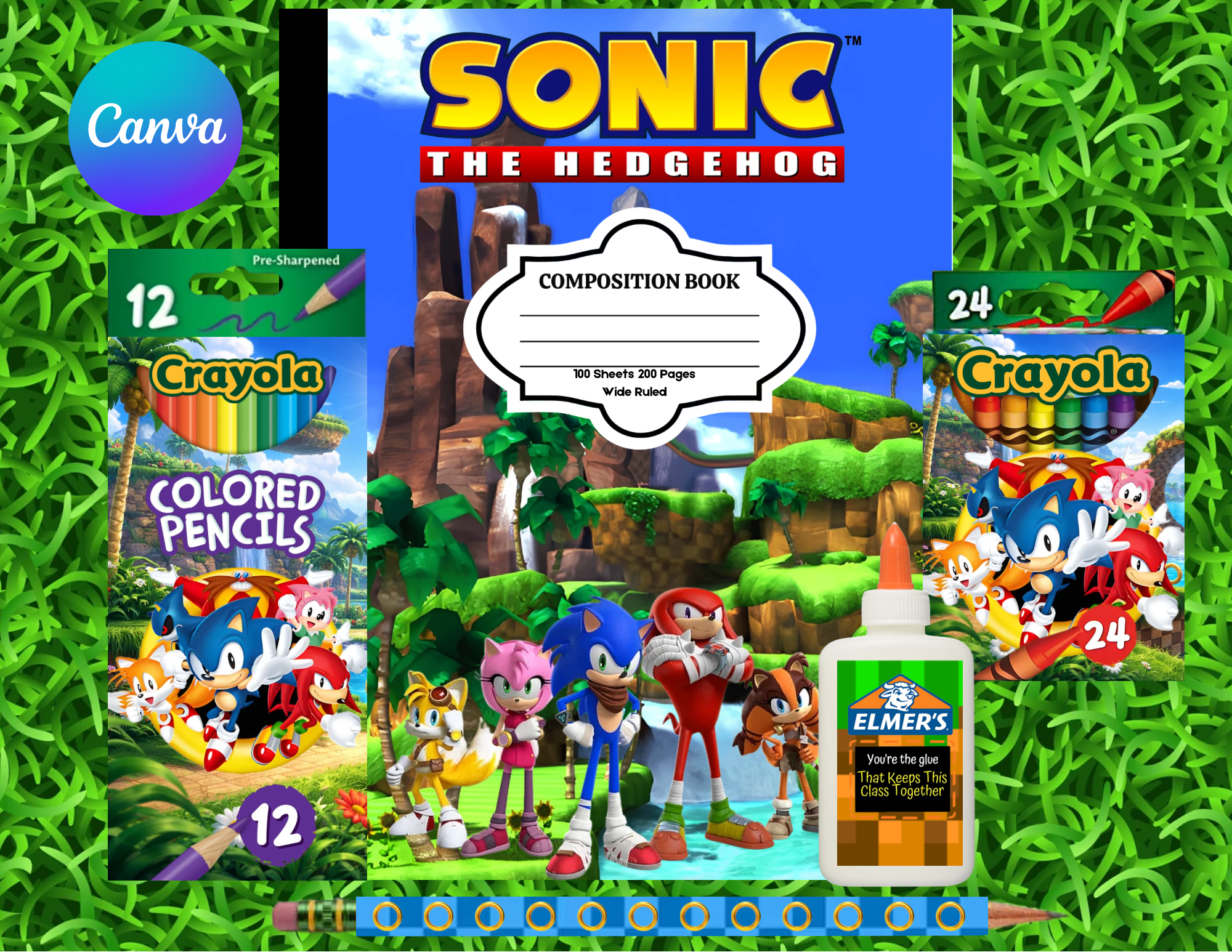 Sonic School Supplies Template